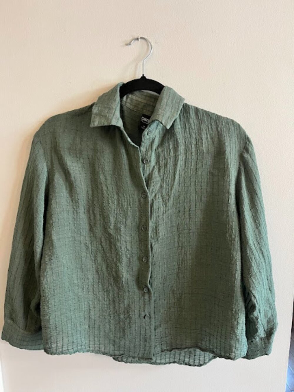Teal/Green Women's Cropped Button-up - Dazy Size Large
